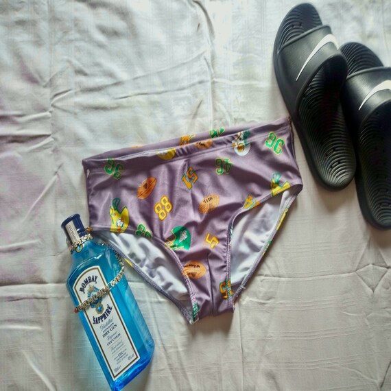 Silver Print Vintage Shiny Swim Trunks 