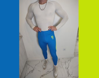 NIKE International Leggings Vintage Blau Spandex Grün Mesh Olimpic 1990