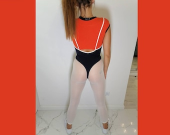 NIKE Gymnastics Bodywear Vintage Deadstock Orange Thong 80s 90s