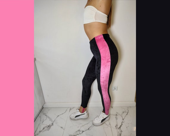 YORK Leggings Vintage Velvet Pink Black High Wais… - image 1