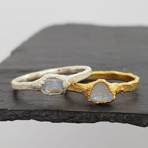 Raw Moonstone Sterling Silver or Gold Ring, June Birthstone Ring