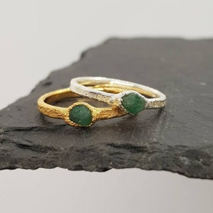 Raw Emerald Sterling Silver or Gold Ring, May Birthstone Ring