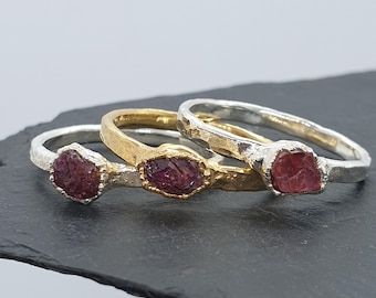 Raw Ruby Sterling Silver Ring, July Birthstone Ring