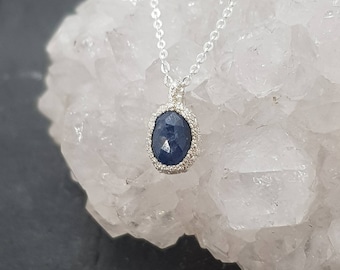 Rose Cut Blue Sapphire Necklace, September Birthday Gift