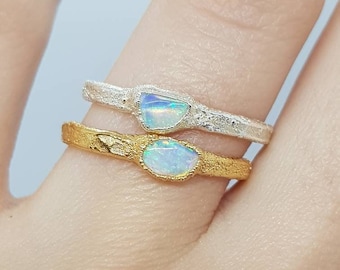 Natural Raw Freeform Opal Sterling Silver or Gold Ring, October Birthstone Ring