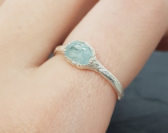 Raw Aquamarine Sterling Silver or Gold Ring, March Birthstone Ring