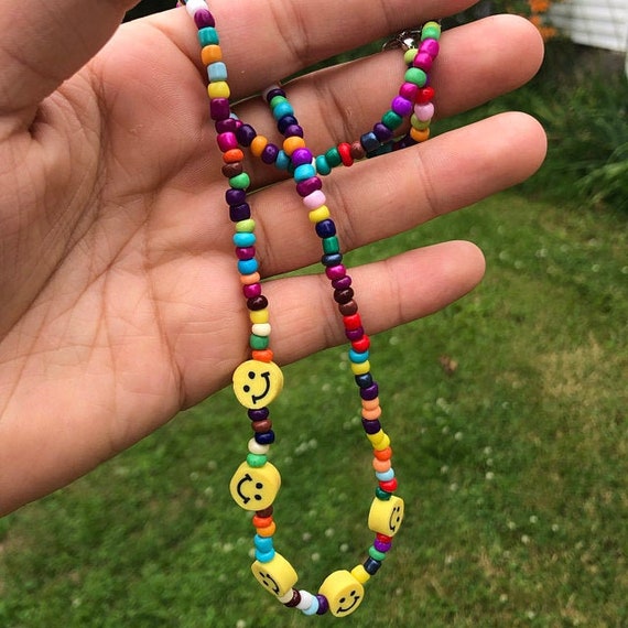 Rainbow Smiley Bead Necklace Asap Rocky 