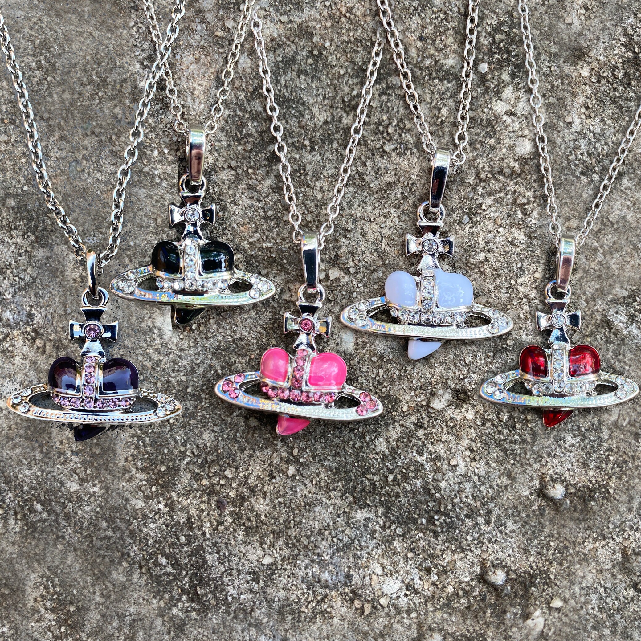 Heart Orb Cross Necklace Black / Pink / White / Red / Purple