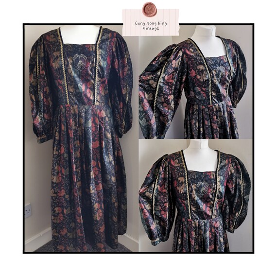 Rare Vintage Dress Puff Mutton Sleeve Slik Salzbur