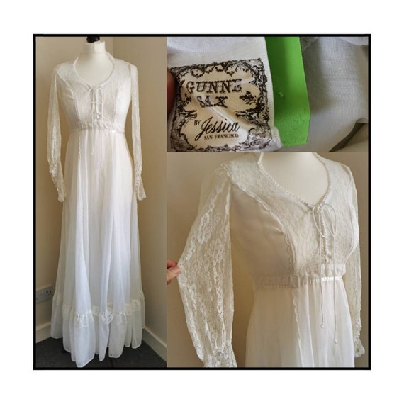 Gunne Sax 70s Vintage Dress Wedding Gown Boho Lace