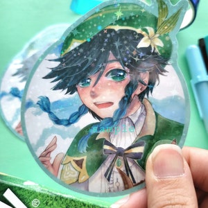 Venti • Genshin 3.7" adesivi in vinile / adesivi per videogiochi / illustrazione anime manga / pennarello Copic / laminato olografico con stelle impermeabili