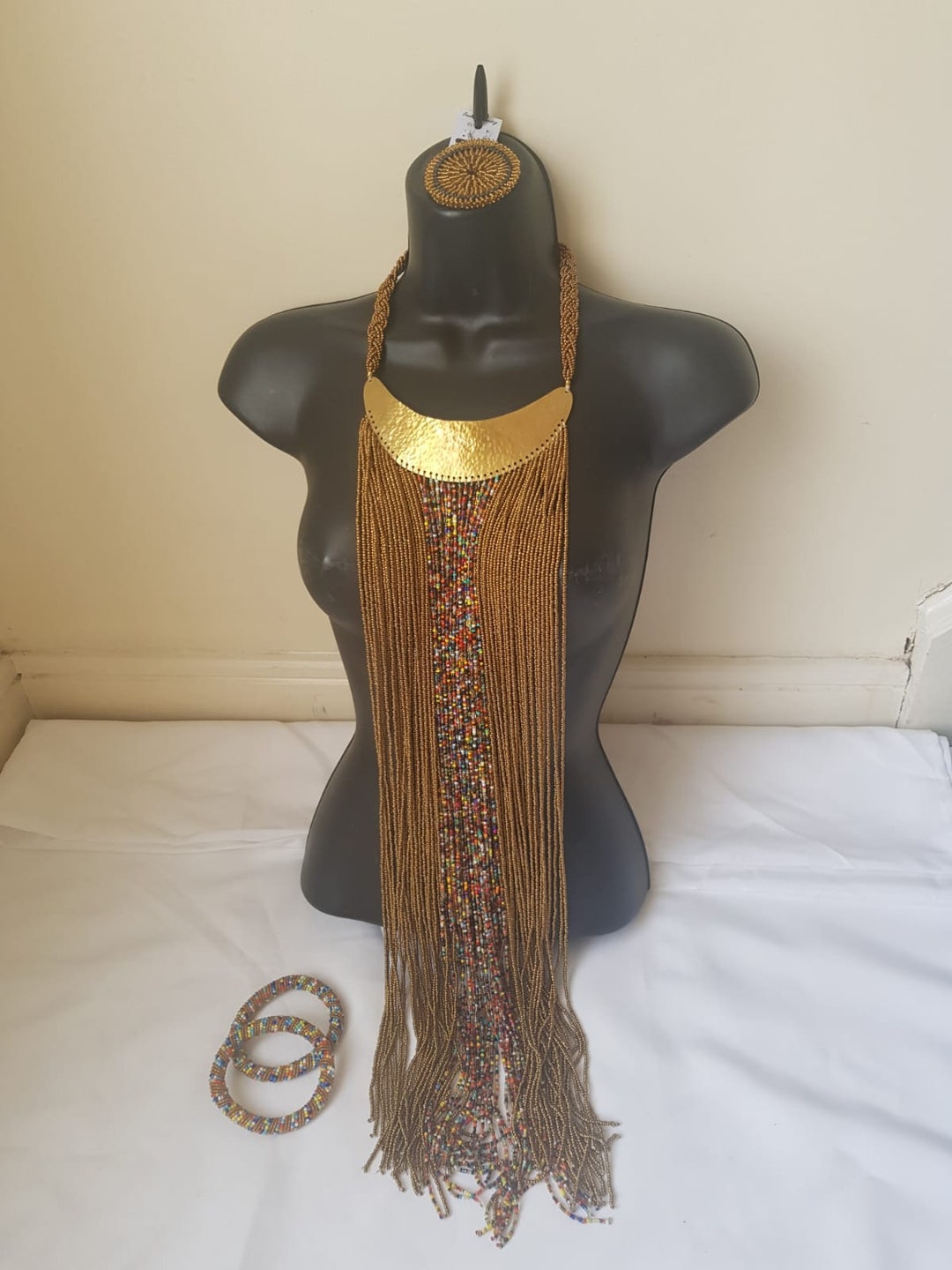 Kenyan Beaded Three Piece Jewellery Set With Gold Detailing Etsy