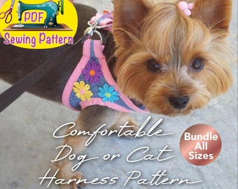 Dog Harness Pattern, Dog Clothes Pattern, Step in dog harness, non choking dog harness, save 28 % ,BUNDLE all sizes.