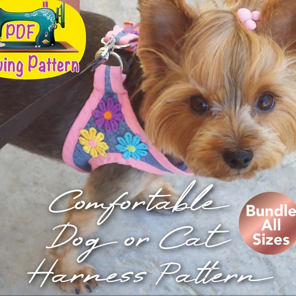 Dog Harness Pattern, Dog Clothes Pattern, Step in dog harness, non choking dog harness, save 28 % ,BUNDLE all sizes.