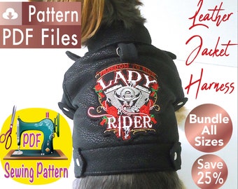Dog Leather Jacket Pattern, Dog winter clothes Pattern, Small dog clothes sewing pattern, Pet clothes pattern, Save 25%, Bundle 5 Sizes.