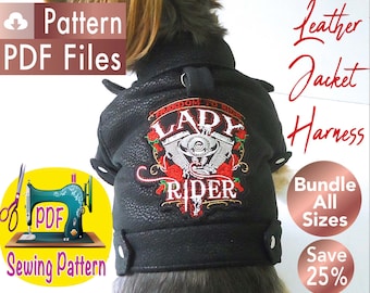 Dog Leather Jacket Pattern, Dog winter clothes Pattern, Small dog clothes sewing pattern, Pet clothes pattern, Save 25%, Bundle 5 Sizes.