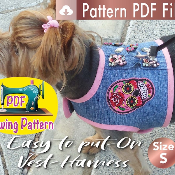 Dog Vest Harness, Dog Harness Pattern, Dog clothes pattern, Cat Harness Pattern, Small Dog Harness, Small dog clothes, SIZE SMALL.