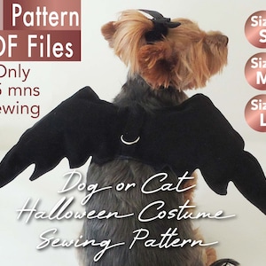 Bat wings Halloween costume sewing pattern, Dog Halloween costume, Cat Halloween costume, Dog Cloth sewing Pattern, SIZE S-M-L.