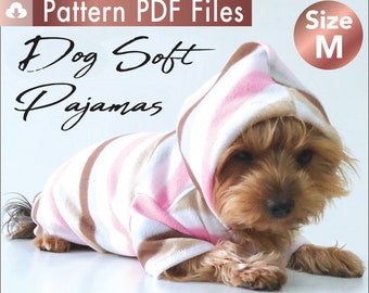 Hund mit Kapuze Pyjamas Muster, Hund weicher Pyjama Muster, Hund Fleece Pyjamas, kleine Hunde Kleidung Muster, Größe M, 4 kg (8.8 Pfund) Yorkie.