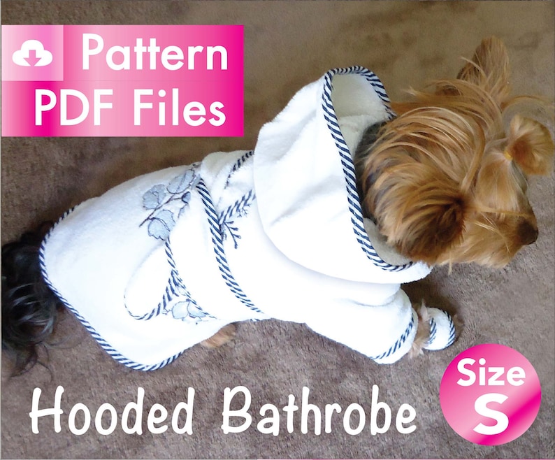 Dog Bathrobe Pattern, Pet bathrobe pattern, Cat Bathrobe pattern, Small dog clothes patterns, Hooded bathrobe pattern, size S. image 4