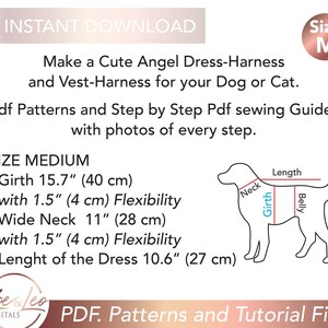 Puede incluir: Patr&oacute;n PDF digital para un arn&eacute;s-vestido de &aacute;ngel y un arn&eacute;s-chaleco para perros o gatos. Incluye gu&iacute;as de costura paso a paso con fotos. Talla M: Contorno de pecho 40 cm, cuello 28 cm, largo del vestido 27 cm.