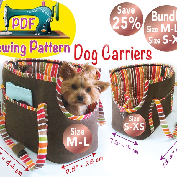 Dog Carrier Pattern, Pet Shoulder Carrier pattern, Cat Carrier, Small dog Carrier, Puppy Carrier, Soft Dog Carrier, Bundle size S-XS and M-L