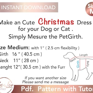 Patroon kerstjurk voor honden, kleding voor huisdieren (pdf-patroon), maat Medium afbeelding 6