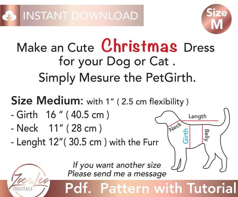 Patroon kerstjurk voor honden, kleding voor huisdieren (pdf-patroon), maat Medium afbeelding 6