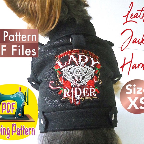 Dog Leather Jacket Pattern, Dog winter clothes Pattern, Small dog clothes sewing pattern, Pet clothes pattern, size XS.
