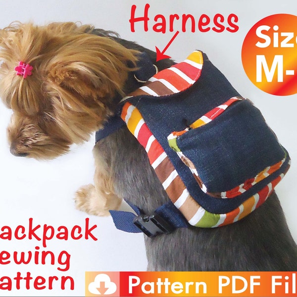 Dog BackPack Harness Pattern, Confortable Harness pattern, Cat BackPack Harness pattern, Cute Small dogs clothes patterns, SIze M-L.