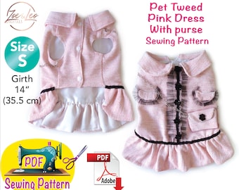 Modello di cucito per abito in tweed rosa per animali domestici: vestiti per cani e gatti (modello PDF, taglia S)