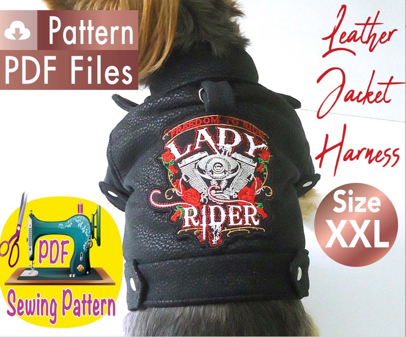 Dog Leather Jacket Pattern, Pet Jacket pattern, Dog winter clothes Pattern, dog clothes sewing pattern, Pet clothes pattern, size XXL. image 1