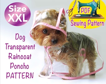 Dog transparent raincoat hooded poncho waterproof sewing Pattern, cute dog clothes patterns, pet clothes patterns, size XXL