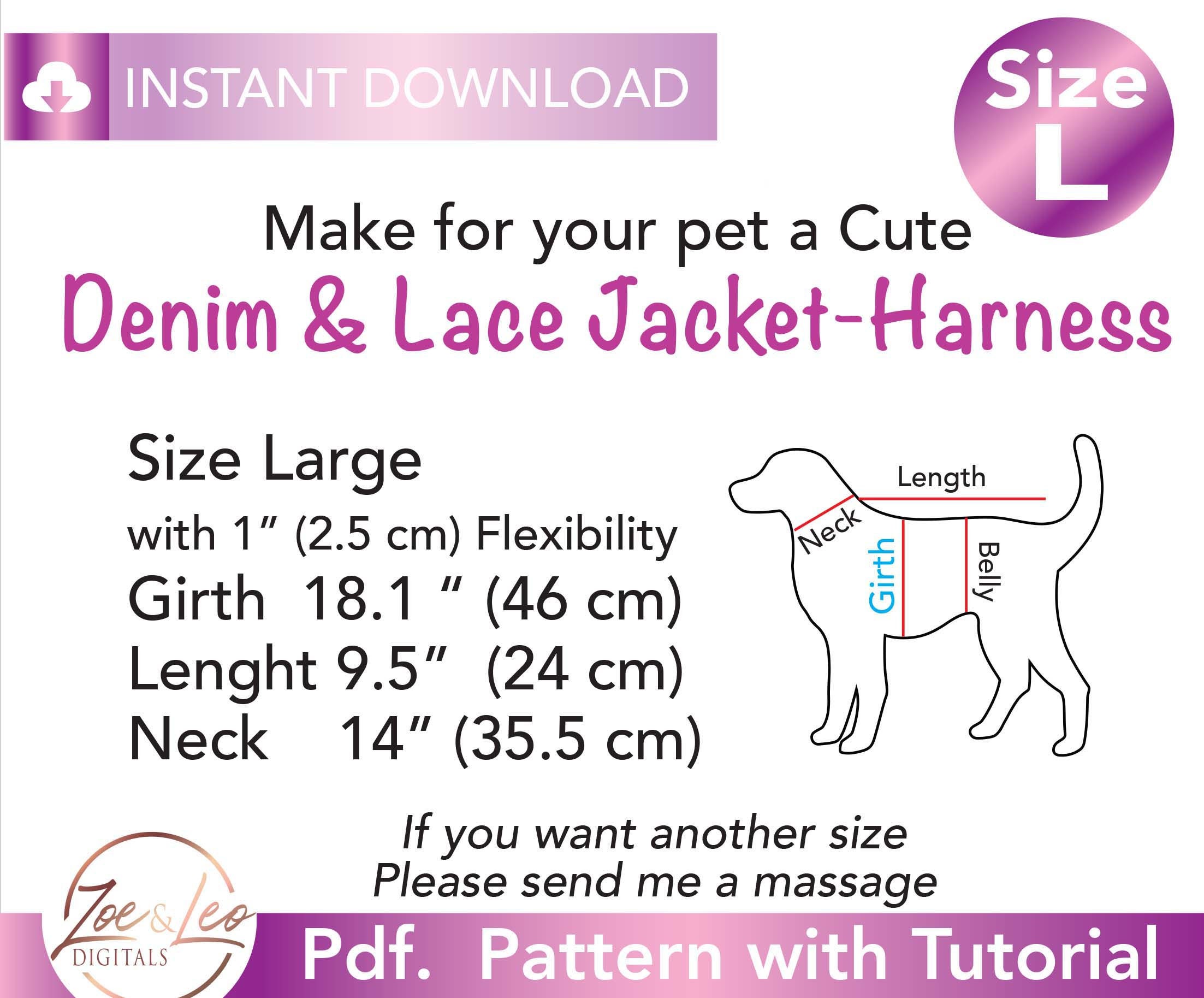 Denim & Lace Dog Jacket Sewing Pattern (size L) (PDF Pattern) - Etsy
