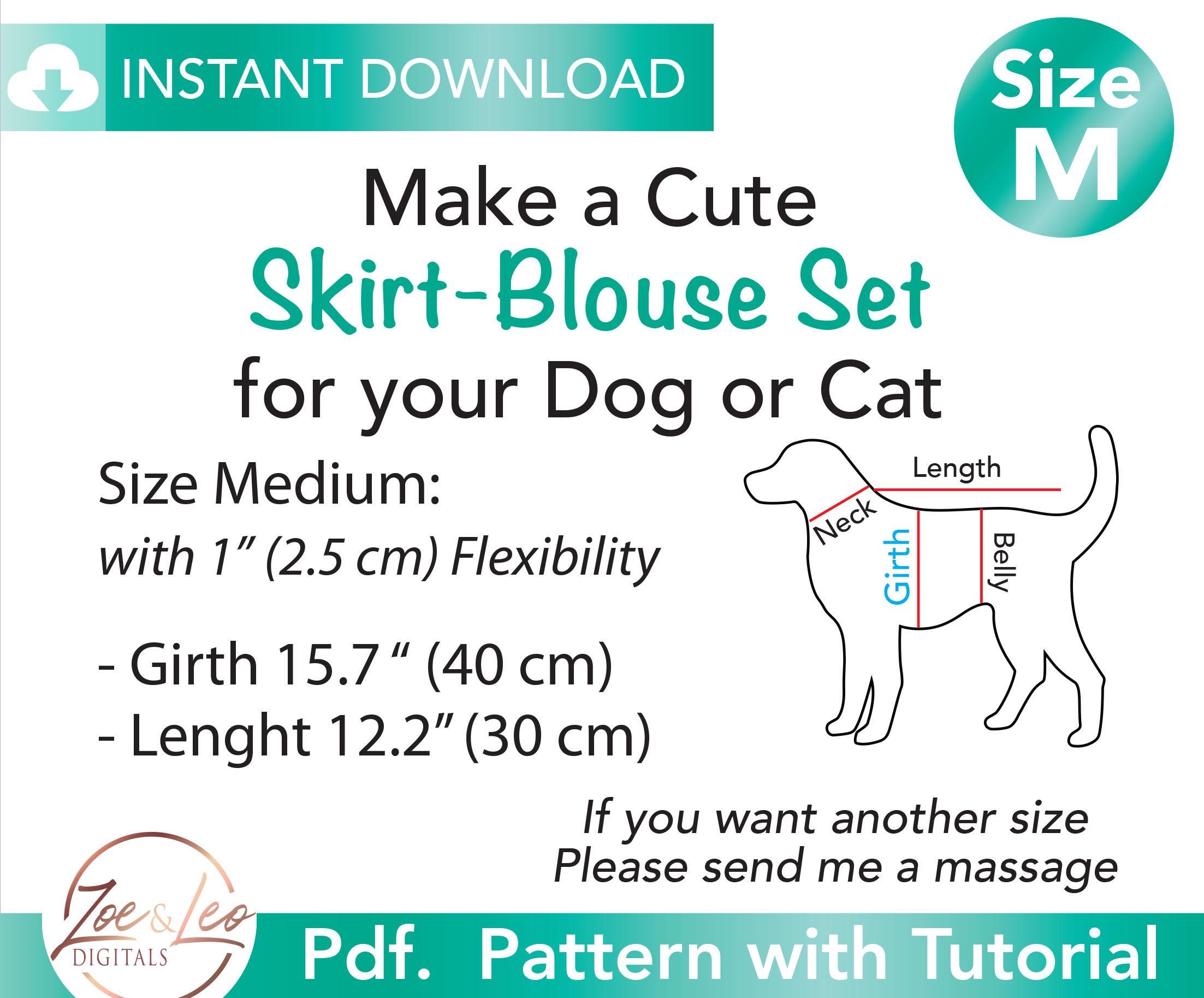 ペット用スカートブラウスセットの型紙：犬服、サイズM（PDF型紙