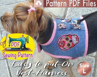 Dog Vest Harness, Dog Harness Pattern, Dog clothes pattern, Cat Harness Pattern, Small Dog Harness, SIZE Large.