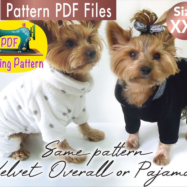 Dog fleece Pajamas Pattern, Dog velvet overall pattern, Small dogs clothes patterns, Small dogs pajamas, small dogs overall, size XXS.