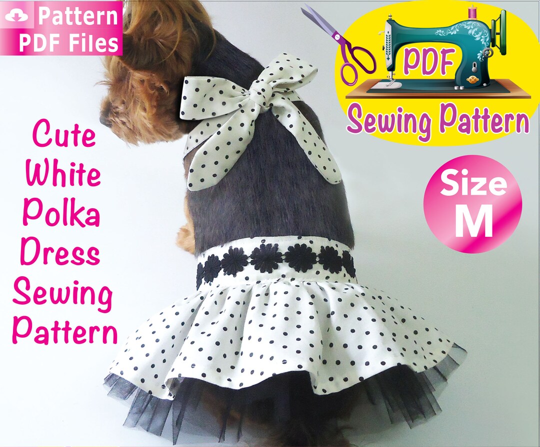 Dog White Polka Dress Sewing Pattern, Pet Polka Dress, Cat Dress, Cute