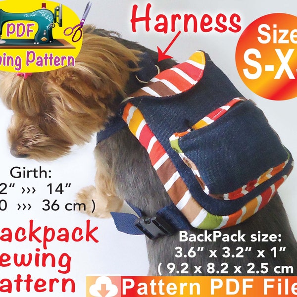 Dog BackPack Harness Pattern, Pet BackPack Harness Pattern, Cat BackPack Harness, Small dog clothes patterns, cute pet clothes pattern.