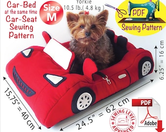 Pet Bed Car Seat Sewing Pattern, Small Dog or Cat (PDF Pattern)