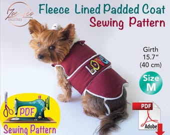 Dog Fleece windproof Lined Padded Coat Sewing Pattern, Size M (PDF Pattern)