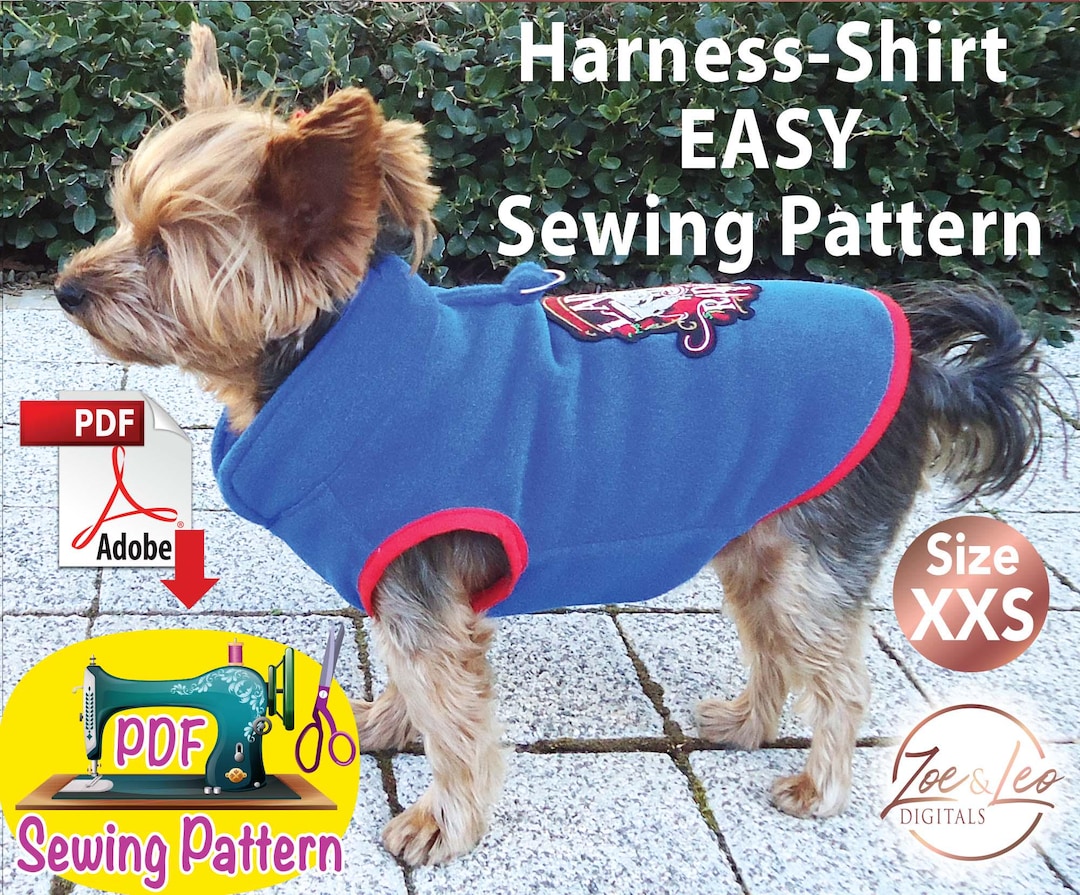 Image showcasing Dog Harness Shirt Sewing Pattern, Non Choking Pet Harness Shirt ...