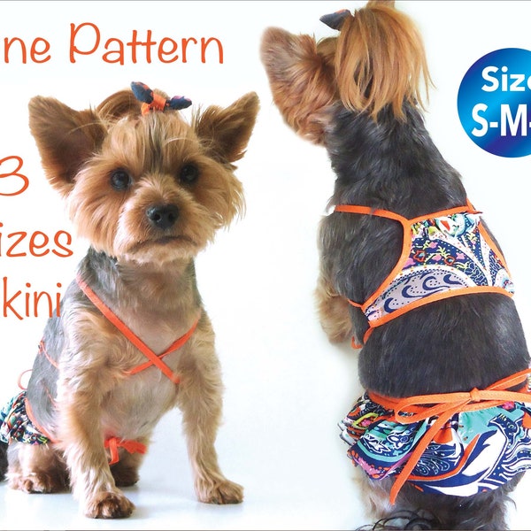 Dog Bikini Pattern, small Dog Clothes Pattern, Dog summer clothes, Dog swimming suit, Pet clothes pattern, size S-M-L.