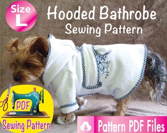 Dog Bathrobe Pattern, Pet bathrobe pattern, Cat Bathrobe pattern, Cute Small dogs clothes patterns, Pet Hooded bathrobe pattern, size Large.