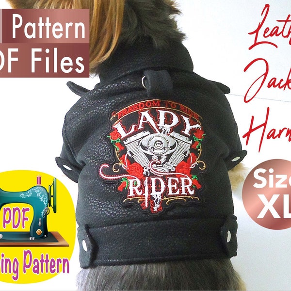 Dog Leather Jacket Pattern, Dog winter clothes Pattern, Small dog clothes sewing pattern, Pet clothes pattern, size XL.