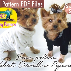 Dog fleece Pajamas Pattern, Dog velvet overall pattern, Small dogs clothes patterns, Small dogs pajamas, small dogs overall, size Small.