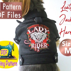 Patron de veste en cuir pour chien, vêtements d'hiver pour chien, patron de couture de vêtements pour petits chiens, modèle de vêtements pour animaux de compagnie, taille M, Yorkie 4 kg (8,8 livres).
