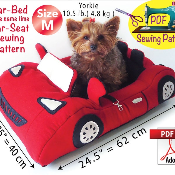 Pet Bed Car Seat sewing Pattern, dog or cat bed, Cute practical Small dog bed at the same time Car seat.