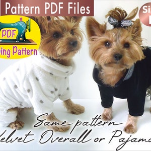 Dog fleece Pajamas Pattern, Dog velvet overall pattern, Small dogs clothes patterns, Small dogs pajamas, small dogs overall, size Large..