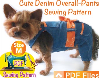 Dog Denim overall Pants Pattern, Pet salopettes Pants pattern, Cat overall pants pattern, Cute dogs clothes, fashion pet clothes, size M.